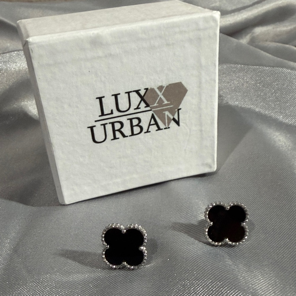 Chic Black Clover Stud Earrings - image 2